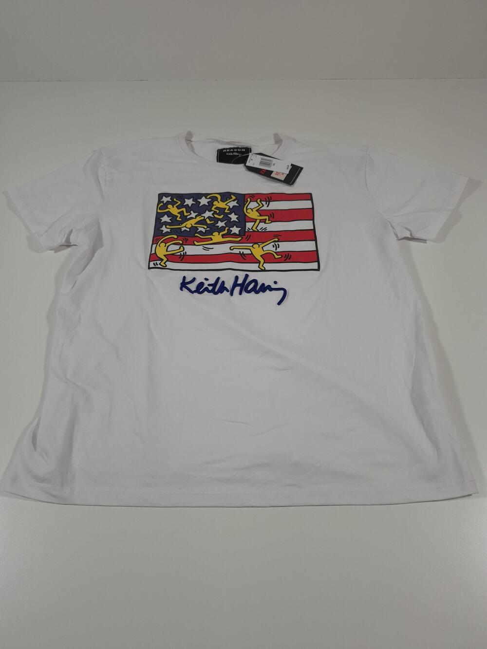 Reason Shirt Mens 2XL White Keith Haring Flag Graphic Tee USA Art Patriotic